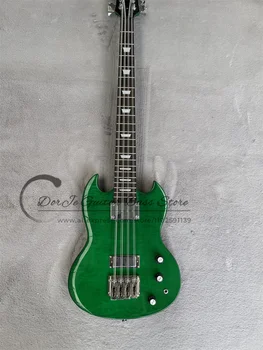 8-Струнная Бас-гитара Зеленый Корпус Из Красного Дерева Со Скошенным Верхом Из Клена Сложный Аккордовый Бридж