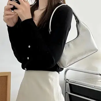 Ретро Повседневная сумка с Французским серебряным полумесяцем из искусственной кожи, женская сумка через плечо, Корейская сумка, женская сумка подмышками