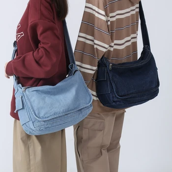 Джинсовая винтажная сумка Унисекс через плечо для женщин, модные сумки через плечо, дизайн квадратной сумки, Новинка 2023 года, однотонные девочки-подростки, женщины