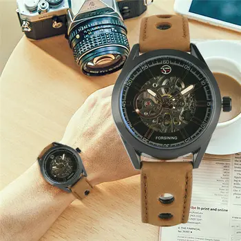 FORSINING Watches Men Auto Mechanical Watch Leather Strap Military Wristwatch Автоматизированные механические часы