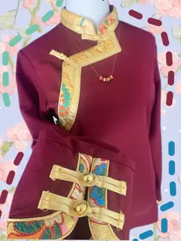 Рубашка для тибетских танцев с воротником-стойкой в китайском этническом стиле, Женский топ большого размера Hanfu