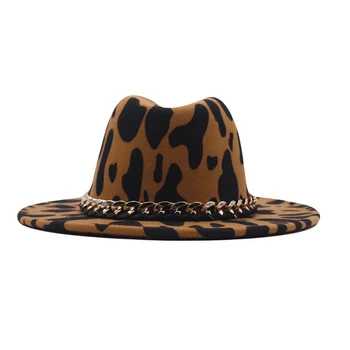 Фетровая шляпа с широкими полями в винтажном стиле с цепным акцентом - Унисекс Западная ковбойская джазовая шляпа для мужчин и женщин
