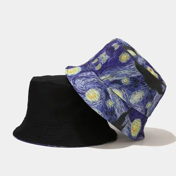 Изготовленные на заказ шляпы-ведра с изображением Винсента Ван Гога Звездная ночь Мужчины женщины Художественная роспись на открытом воздухе Солнце Летняя рыбацкая кепка