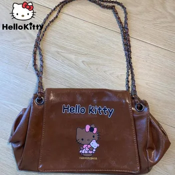 Sanrio Hello Kitty Простая сумка на цепочке через одно плечо Y2k Женская текстурированная сумка с мультяшным принтом, повседневная сумка через плечо в Корейском стиле