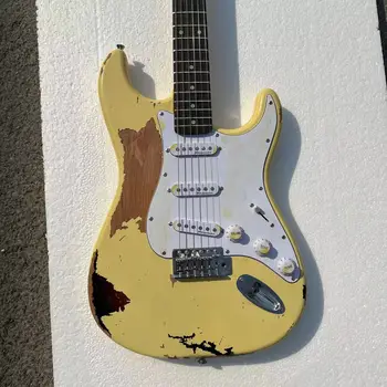 Электрогитара Relic ST, корпус из ольхи, Кремово-желтый цвет, Накладка из розового дерева, 6-струнная гитара, виолончель, гитара, 기타