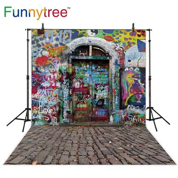 Фон для фотосъемки Funnytree уличный рок граффити на двери фотостудии фон для фотосессии фотофон виниловый пол фотозона