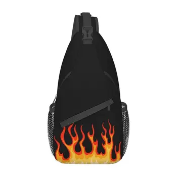 Красная классическая гоночная сумка Flames Sling, нагрудная сумка через плечо, мужской повседневный рюкзак Hot Fire для путешествий на велосипеде