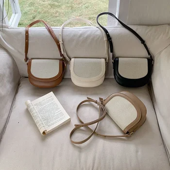 Роскошная брендовая лоскутная холщовая сумка Женская 2023 Простые модные универсальные квадратные кошельки через плечо и сумочка