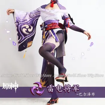 Genshin Impact Raiden Shogun, косплей костюм, Парик Баала, Фиолетовые Длинные волосы, сексуальное женское платье-кимоно, униформа, вечеринка на Хэллоуин, женщины