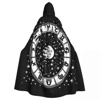 Круг Гороскопа для взрослых Унисекс Черно-белый Знак Зодиака Плащ с капюшоном Длинный Костюм Ведьмы Косплей