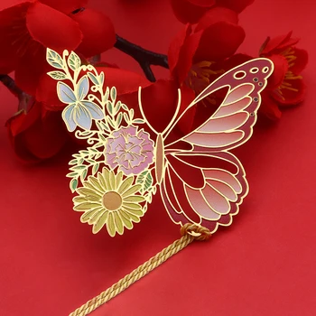 Металлические закладки в виде цветов-бабочек в китайском стиле, Изящно Полая подвеска с кисточкой, зажим для книги, Инструмент для чтения для студентов, Школьные принадлежности