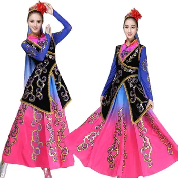 Китайские Народные Танцевальные Костюмы Синьцзянская национальная Традиционная женская одежда Уйгурский фестиваль Одежда для вечеринок Сценическая одежда