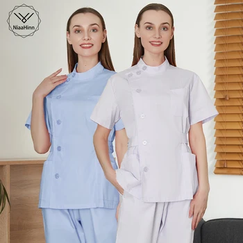 Однотонная униформа для медсестер, топы и брюки, Стрейчевая Дышащая Высококачественная униформа медсестры оптом, Женская хирургическая униформа