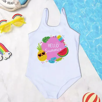 Купальники Hello Summer для девочек, цельный купальник для девочки 2-7 лет, милое бикини, пляжная одежда, купальники для вечеринки у бассейна