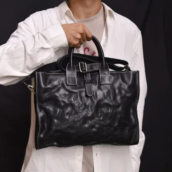 AETOO винтажная кожаная плиссированная дизайнерская сумка из воловьей кожи первого слоя, повседневная дорожная простая новая сумка-клатч, мужская деловая сумка на запястье