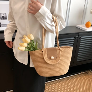 Женская модная повседневная сумка, летняя соломенная сумка-мессенджер, Женская сумка для пляжного отдыха, тканая сумка-мессенджер, Женская сумка