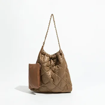 Повседневная стеганая сумка-тоут с подкладкой Большой емкости, дизайнерские цепочки Lingge, женские сумки через плечо, пуховая хлопковая пухлая сумка, комплект из 2 сумок 2023