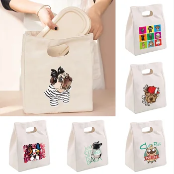 Портативные сумки для ланча, холщовая сумка для пикника с принтом собаки, сумки для еды, сумка для ланча для девочек, Повседневные женские мини-сумки, прочная сумка для покупок