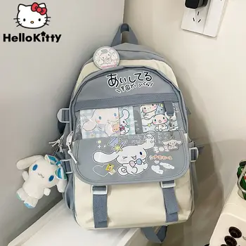 Sanrio Japan Школьный рюкзак с принтом Cinnamoroll для студентов с мультяшным рисунком, Новый Корейский Модный Рюкзак для девочек большой емкости, Милая сумка на плечо