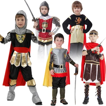 Хэллоуин Для мальчиков, костюмы Королевского воина, рыцаря, дети-солдаты, Средневековая римская накидка, Карнавальная вечеринка Без оружия