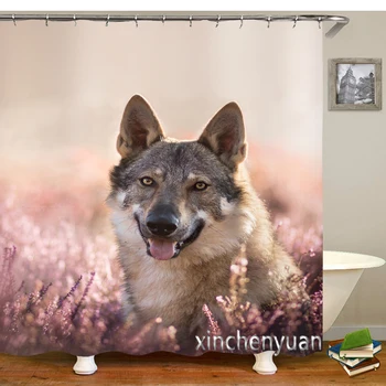 Новое креативное животное Волк Водонепроницаемая Занавеска для ванной комнаты из ткани с 3D-принтом и украшением в виде крючков Занавеска для душа M46