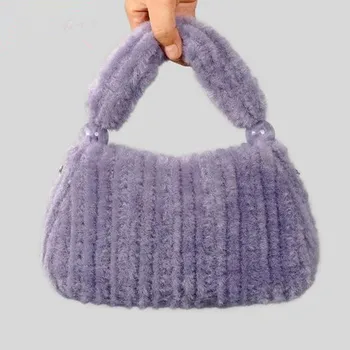 Бархатная сумка для телефона, милая бежевая вышитая плюшевая сумка-клецка с длинными ушками кролика через плечо, Рождественский подарок