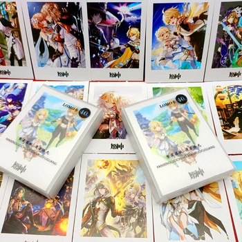 Канцелярские принадлежности Genshin Impact, набор карточек lomo, анимационная мультяшная игра, новая популярная открытка для сообщений, которую можно использовать для закладок.