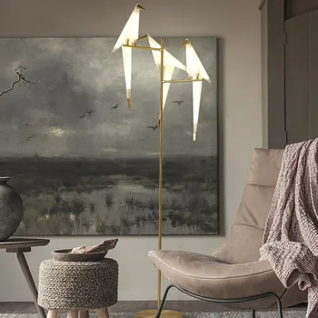 Торшер Bird Creative Acrylic Тысяча бумажных журавликов Золотой торшер в виде окуня для гостиной, домашнего декора в спальне, лампа Оригами