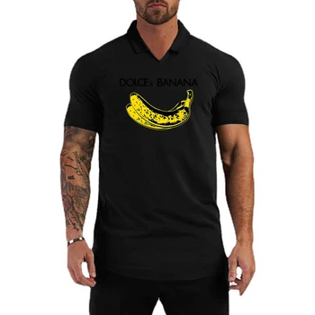 Мужская футболка с отложным воротником с принтом DOLCE & BANANA, летние модные футболки с коротким рукавом, хлопковая дышащая спортивная футболка Slim Fit