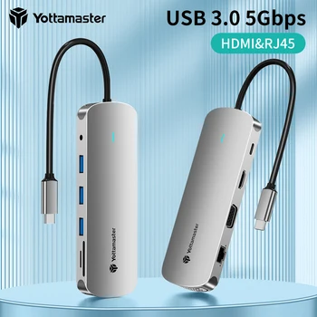 Yottamaster 4K 60HZ USB-КОНЦЕНТРАТОР-адаптер 5 Гбит/с RJ45 USB3.1 PD100W Type-C HDMI/VGA SD/TF Чехол с 5/6/10 Портами Док-станция для MacBook