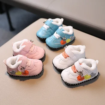 Зимняя хлопчатобумажная обувь для новорожденных на плюшевой мягкой подошве от 0 до 1 года, детская обувь для прогулок как для мальчиков, так и для девочек, не снимается