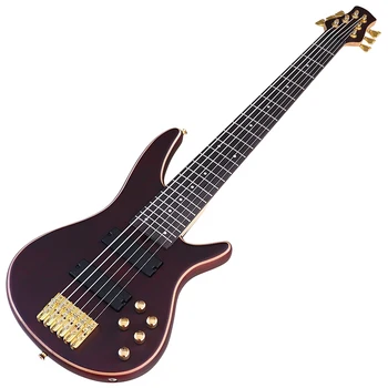 Активная 6-струнная бас-гитара черная 43-дюймовая электрическая бас-гитара с 24 ладами, корпус из массива дерева сапеле с грифом из канадского клена