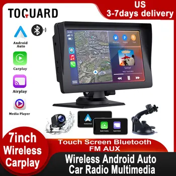 TOGUARD 7-дюймовый автомобильный сенсорный экран Беспроводной Carplay Android Автомагнитола GPS Навигация Bluetooth Музыкальный сенсорный экран с камерой заднего вида