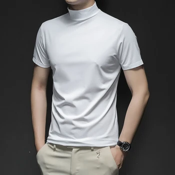 Модная высококачественная мужская футболка с имитацией горловины и коротким рукавом, однотонные спортивные топы для спортзала, блузка, облегающий топ