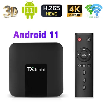 Tx3mini smart tv box Android 11,0 2023 UHD HDR10 4K H. 265 Amlogic S905 5G WiFi iptv приставка мультимедийная 2GB 16G
