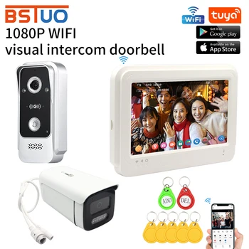 TUYA 1080P 7-Дюймовый Цветной Сенсорный Экран Беспроводной Wifi Видеодомофон Smart APP Home Intercom Kit для Системы Контроля Доступа NFC RFID