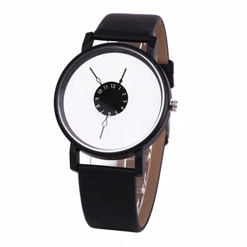 Кварцевые часы с простым циферблатом Ins Модные белые и черные часы для пары, кожаный ремешок, часы для девочек, мужские, женские повседневные