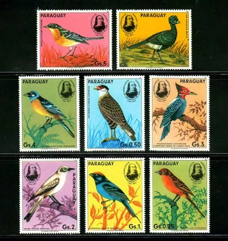 7 штук + 1, Парагвай, 1985, почтовые марки с птицами, настоящие оригинальные почтовые марки, MNH