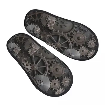 Домашние тапочки в стиле стимпанк с зубчатыми колесами и шестеренками, плюшевые тапочки, осенне-зимняя обувь, домашний плоский пол для спальни