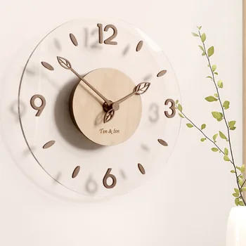 Современные минималистичные настенные часы в гостиной акриловые настенные часы прозрачные немой скандинавские часы деревянная игла креативные деревянные часы
