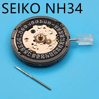 SEIKO Оригинальный механизм NH34 GMT Черная дата Высокоточный механизм с автоподзаводом NH34A Отображение двух часовых поясов Среднее время по Гринвичу