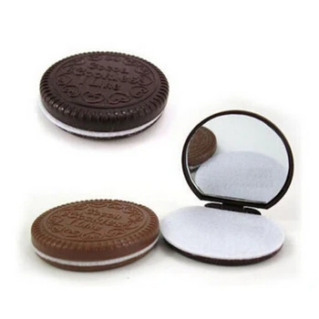 L415 Женский инструмент для макияжа, карманное зеркальце, мини-темно-коричневое зеркало для макияжа в форме милого шоколадного печенья с расческой Lady