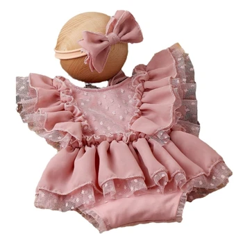 2 шт./компл. Элегантное кружевное платье с головным убором для новорожденных девочек, реквизит для фотосъемки