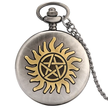 Ретро пятиконечная звезда, Солнечный цветок, кварцевые карманные часы, ожерелье, подвеска, цепочка для женского свитера, Мужские подарки, карманные часы-брелок