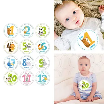 Наклейки для новорожденных с животными в стиле Бохо, Месячные Наклейки для ребенка, нейтральные по гендерному признаку (12 штук)