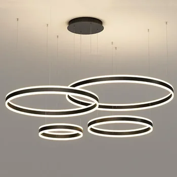 Современные светодиодные люстры Circle с дистанционным управлением, Затемняемый Алюминиевый подвесной светильник для фойе и гостиной, Подвесные светильники для домашнего декора