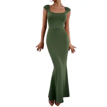 Элегантное женское вязаное платье без рукавов с квадратным воротником без рукавов плиссированные плечи, узкие бедра, завернутые платье