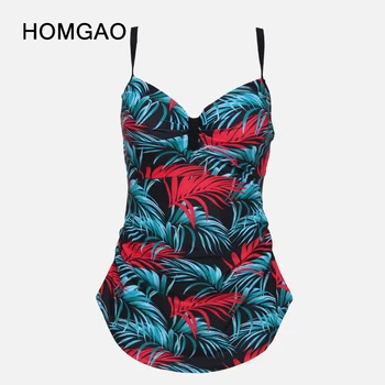 Женские купальники HOMGAO с принтом листьев, цельный купальник, Открытое боди, купальный костюм большого размера, пляжная одежда, Монокини