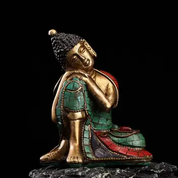 Редкая старинная статуя Будды, инкрустированная бирюзой и драгоценными камнями, #07