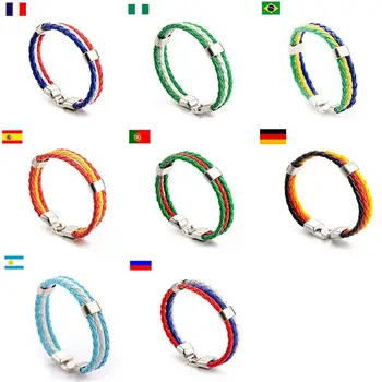 Плетеный спортивный браслет из кожи цвета флага Бразилия Испания Португалия Франция Германия Аргентина Нигерия Спортивный браслет с флагом России